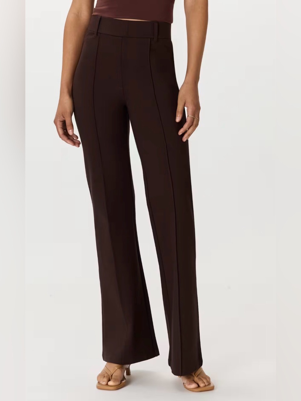 Quince Ultra-Stretch Ponte Flare Leg Pants Espresso Brown Size S 32” Inseam NWT